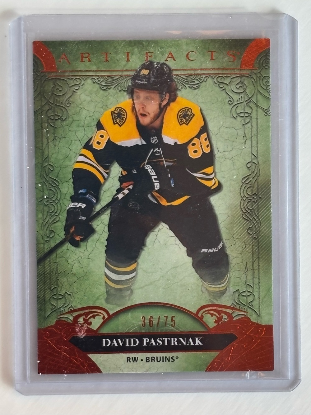David Pastrnak 2020-21 Upper Deck Artifacts Red /75 #132 Boston Bruins